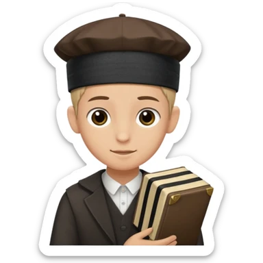 a boy with kippa putting on tefillin sticker