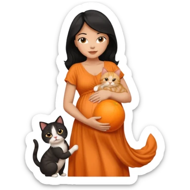 pregnant black hair woman with orange cat sticker