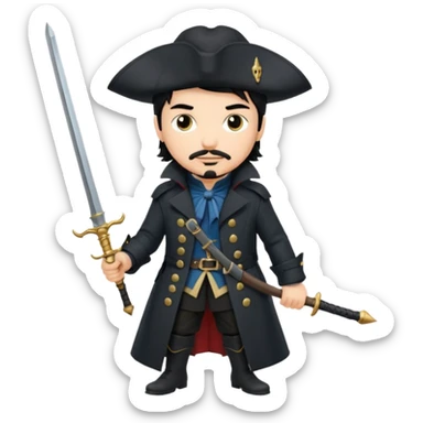 Athos, black hair, musketeer in black trench coat sticker