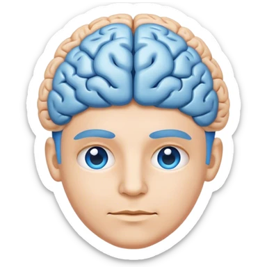 All blue adult person face emoji with a brain for hair sticker