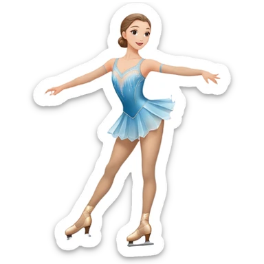 An icon featuring a graceful figure skater performing a spin on the ice. The background includes a grand ice rink palace with shining spotlights and cheering spectators in the stands. Transparent background highlights the elegance and artistry of figure skating sticker