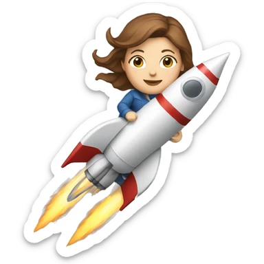 white woman brown hairriding a rocket sticker