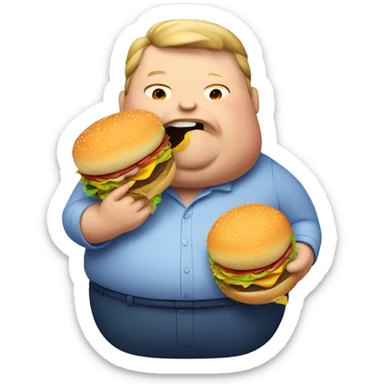 Fat guy eating burger  sticker