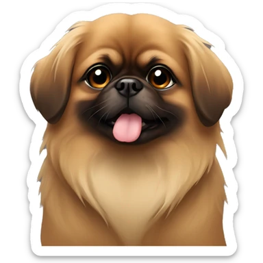 brown pekingese huging girl sticker