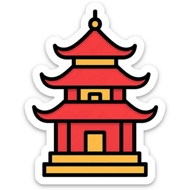Chinese style pagoda, tiered roof, classic architecture, red and gold highlights sticker