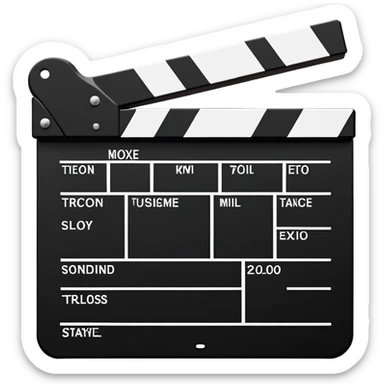 extremely minimalist film clapperboard, ultra simplified movie slate with just essential elements, black and white sticker