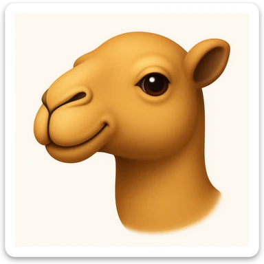 Edit the camel emoji to remove the hat, the green part of its neck, and the thing in or by its mouth. Keep all other details and style exactly like the iOS emoji style reference image. sticker