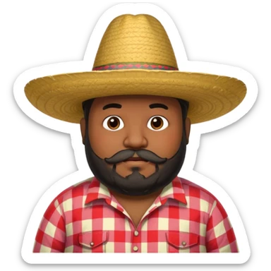 Hombre gordo barbon moreno con zombrero con camiza de cuadros y barba negra sticker