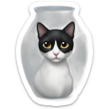 a black and white cat in a transparent vase sticker