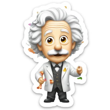 happy albert einstein shooting colorful confetti popper sticker