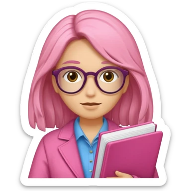 Estudante de cor parda,com o cabelo cacheado na cor loiro escuro , e de óculos segurando um caderno rosa sticker