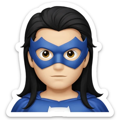 Long black hair boy with superhero mask sticker
