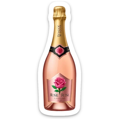 bottle of sparkling rose champagne tilted up and to the right, with a rose logo, no glass sticker