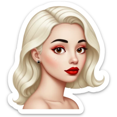 Woman with a white side profile with a black hyperpigmantation and big red lips sticker