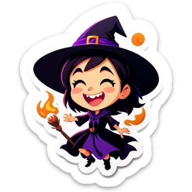 A witch girl casting a curse while laughing sticker