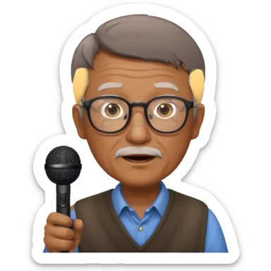 singer, Old man, brown short hair, holding mic, glasses sticker