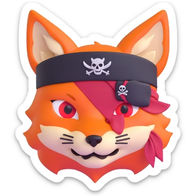 Fox with fiery red eyes, one eye covered with pirate blindfold sticker