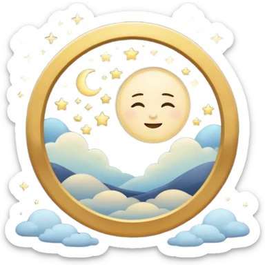 "Design a calming circle emoji for evening reflection. Soft moonlight, gentle stars, peaceful or spiritual symbols. No people - emphasize tranquil colors, night sky elements, and serene christian imagery." sticker