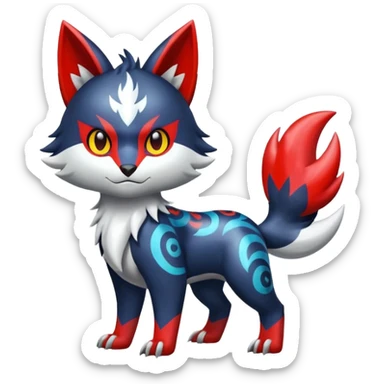Shiny colorful Oriental painted marked patterned Asian beautiful elegant extravagant extraordinary Litten-Absol-Electrike-Zangoose-fusion sticker