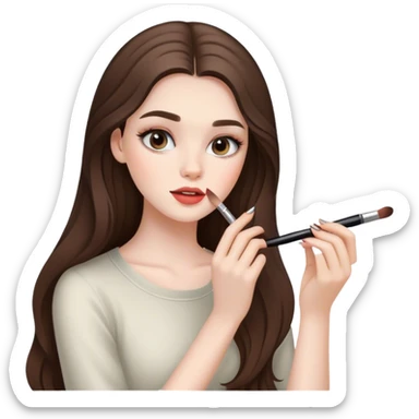  beautiful pale brunette girl with long hair doing her makeup  sticker