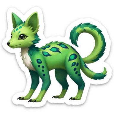  beautiful handsome gorgeous aesthetic colorful vibrant Vernid-Trico-species-Fakemon-creature by LiLaiRa, 4 legs, 1 tail, random markings, (full body) sticker