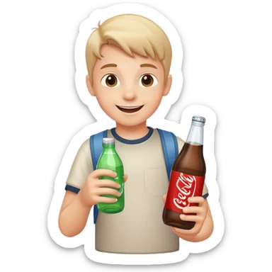happy boy with soda bottle sticker