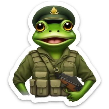 Frog with army outfit and ak in hand sticker