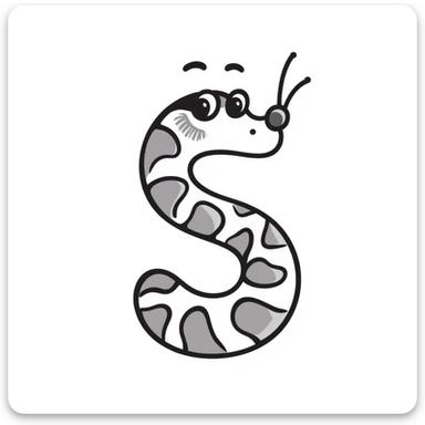 the letter S shaped like a snake with snake features such as scales, eyes, and a tongue sticker