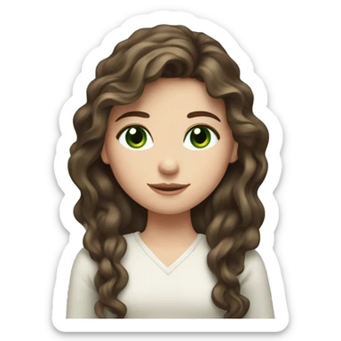 Brunette girl with wavy long hair, white skin, Europe race,green eyes sticker