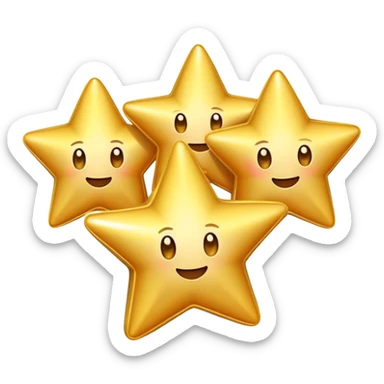 3 golden stars, one big in the center and two smaller on the sides, with a playful, cartoonish expression sticker