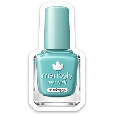 Brand name  " Maniogly " on label of pale turquoise nail polish bottle sticker