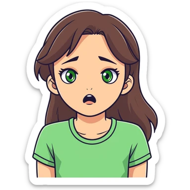 white girl, brunette hair, green eyes shocked  sticker