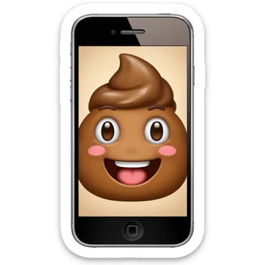 mobile phone with poop emoji on the screen sticker