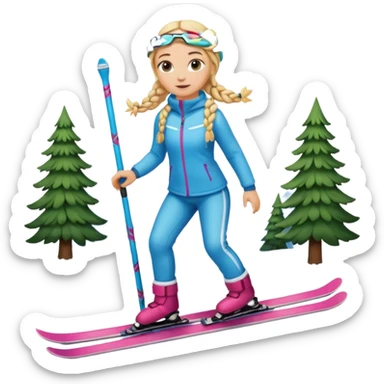 Blonde girl with braids standing on skis  sticker