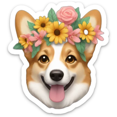 flower crown corgi sticker