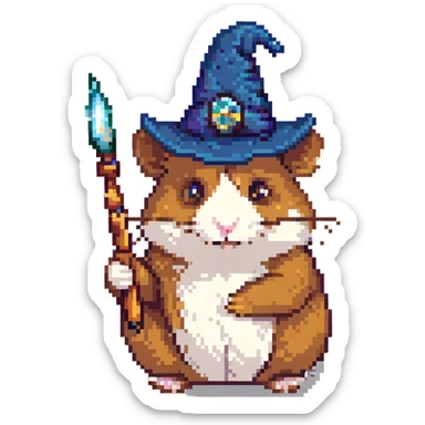 A magical hamster with a wizard hat and wand sticker