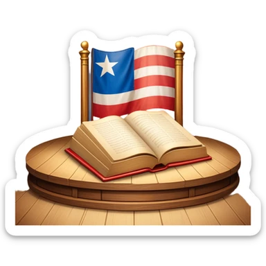 Timeless book with Puerto Rican flag colors flowing across cover like theater curtains, wooden stage elements carved into leather, golden light emerging from within, representing eternal theatrical legacy sticker