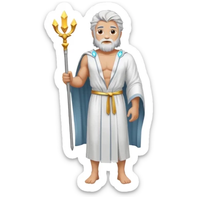 fullbody silverhair shirtless god ZEUS, white robe over shoulder, standing still sticker