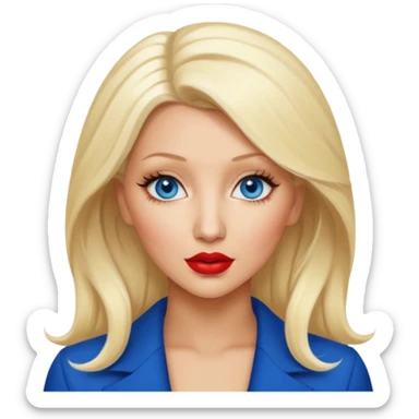 Christina Aguilera blonde hair, blue eyes, red lip sticker