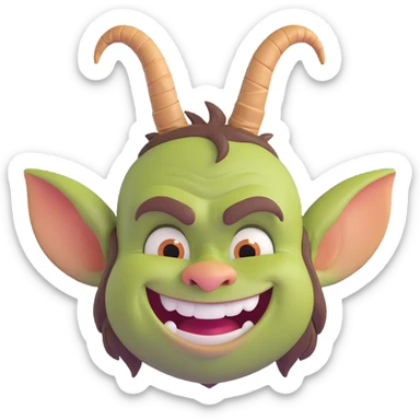 Shrek as a 3D emoji, green ogre face, big ears, smiling sticker