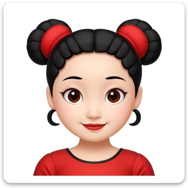 pucca character, smiling, red dress, black hair buns, no text sticker
