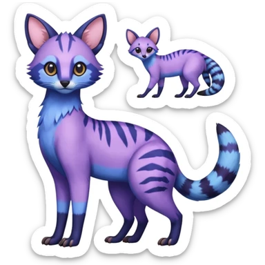 Blue, indigo, purple, violet, pastel pink, Civet-Genet-Possum-Serval-Caracal-Sergal-Trico-Numbat-Furret-fusion-Fakemon-hybrid-creature (full body) sticker