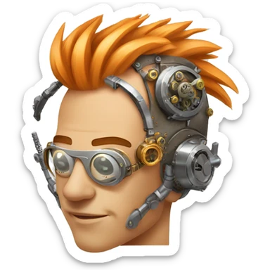 Light orange Mohawk hair male cyborg head with silver steampunk goggles and circuits sticker
