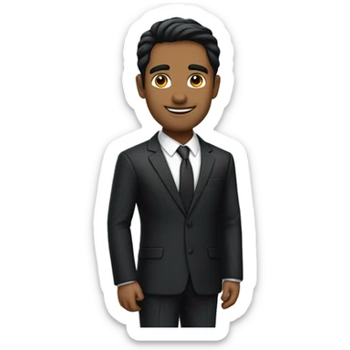 create a gentleman who looks sharp like a CEO with a black suit, sharp facial features, black hair, black eyes, indian face, good skin tone sticker