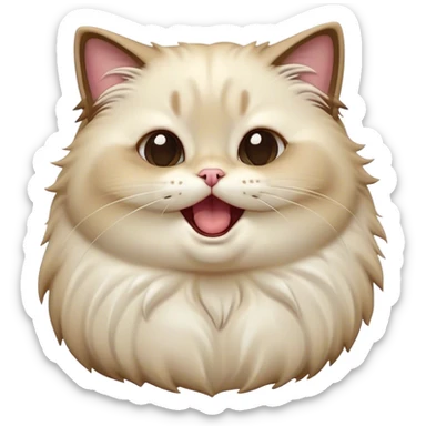 Cinematic Cute Chubby Ragdoll Cat Portrait Emoji, Head tilted playfully and yawning, round and plump body with soft, silky fur in a mix of light and darker points, Simplified yet adorable features, highly detailed, glowing with a warm, friendly glow, high shine, curious yet calm, stylized with a touch of whimsy, bright and endearing, soft glowing outline, capturing the essence of a mischievous yet loving and lazy kitty, so cute it feels like it could stretch out of the screen and cuddle! sticker