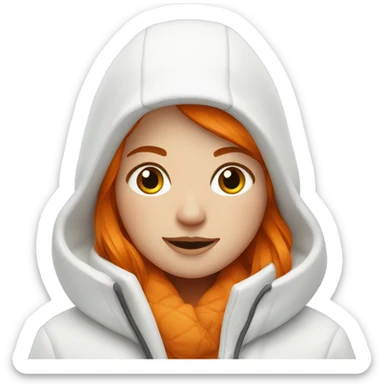 winter girl in white coat with orange hair sticker