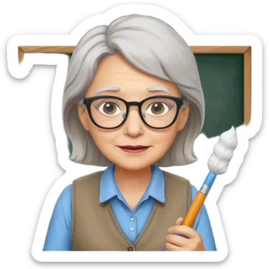 Female Teacher – older woman, similar vest attire, glasses, holding chalk sticker