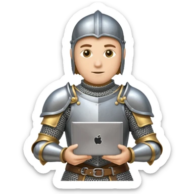 knight holding laptop and money sticker