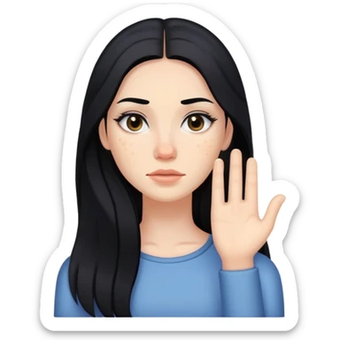 woman with acne, long black hair and subtle makeup sticker