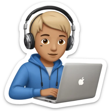 laptop ile çalışan kulaklık tana biri sticker